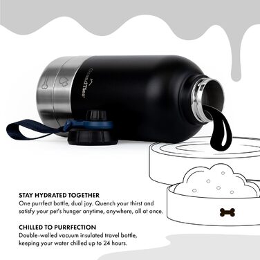 GrandTies Ізольована портативна пляшка для води для собак з двома знімними диспенсерами для мисок, витокозахисний контейнер для корму для собак, аксесуари для собак для прогулянок, походів, кемпінгу (950 мл, Пудровий зелений) (Чорний Midnight, Великий 64o