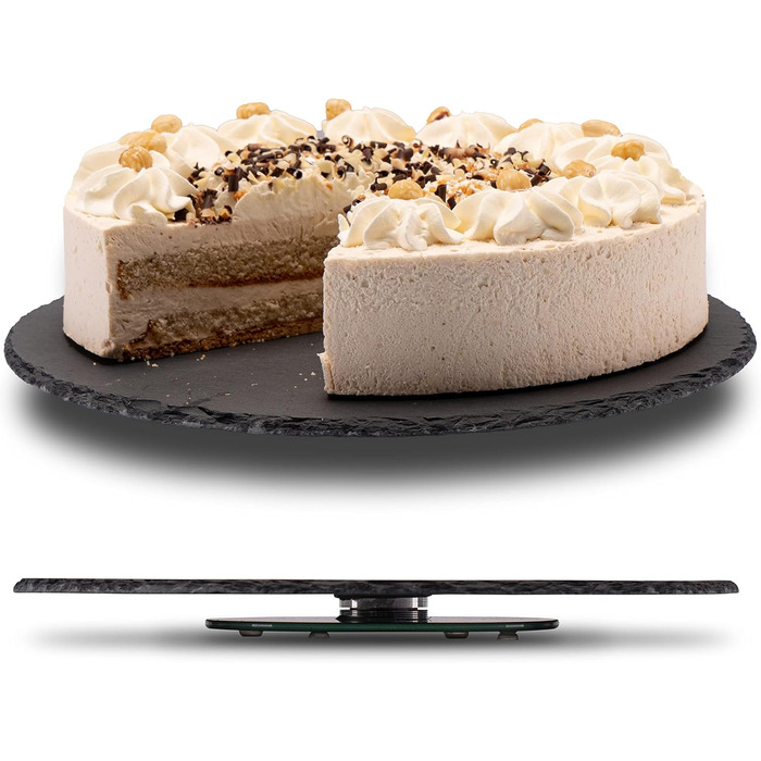 Rotating slate plate round, serving platter, cake plate, sausage plate, cheese plate. The slate cake plate with foot, serving platter, rotating turntable, tiered serving stand, decorative tray, table decoration.