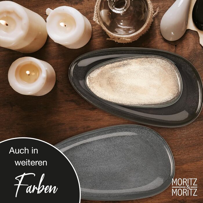 Набір сервірувальних тарілок Moritz & Moritz VIDA, антрацит (2 шт.) - великі тарілки з високоякісного порцеляну, сучасний дизайн, підходить для мікрохвильової печі та посудомийної машини, ідеально для салатів, м'яса на грилі, закусок та іншого