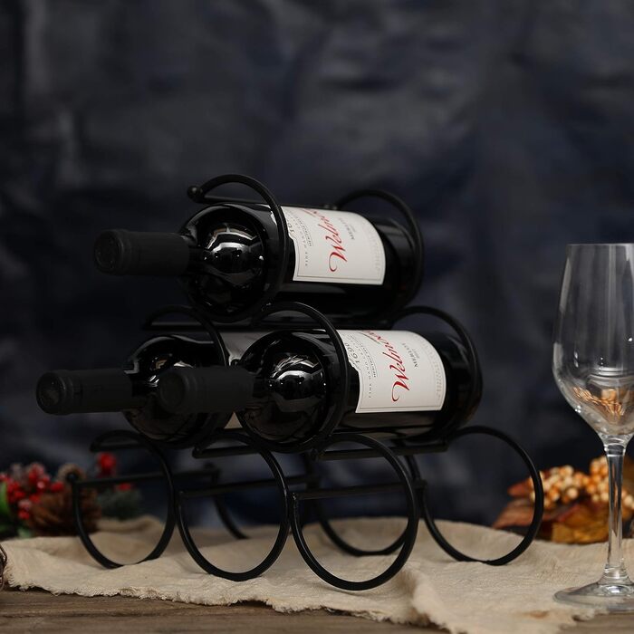 JHY DESIGN Iron Table Wine Rack, Wine Bottle Rack, Freestanding Wine Rack, Wine Bottle Holder, Portable Wine Cabinet for Home Counter, Bar, Kitchen (6 Bottle Design, Dia 9cm)