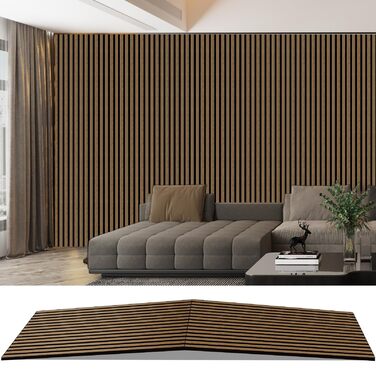 Акустичні 3D-панелі з дерева AKK-PANE 240x60 см (1,44 м²), стінові шумопоглинаючі панелі для кухні, вітальні та офісу, колір: темний горіх