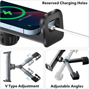 Утримувач для планшета в авто, регульований, універсальний, для iPad/iPhone/Samsung Galaxy Tabs/Kindle Fire HD/Nintendo Switch, 4.4-11 дюймів, ЧЕРВОНИЙ (Срібний)