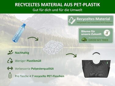 COTTARA® складна велика сумка для покупок з переробленого матеріалу з практичними відділеннями, водостійка, зміцнене дно, чорна, багаторазова еко-сумка
