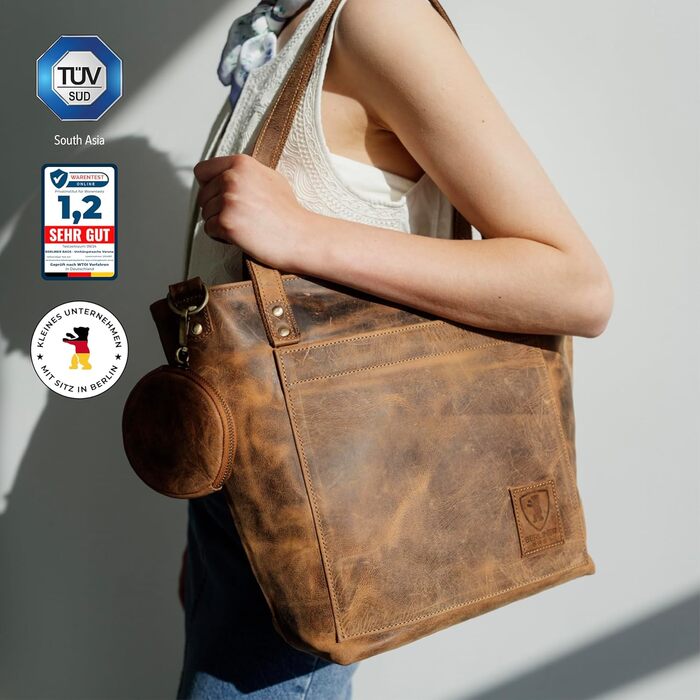 Сумка через плече Berliner Bags Verona Vintage з натуральної шкіри (Волоський горіх) - велика жіноча сумка-шопер з YKK-застібкою