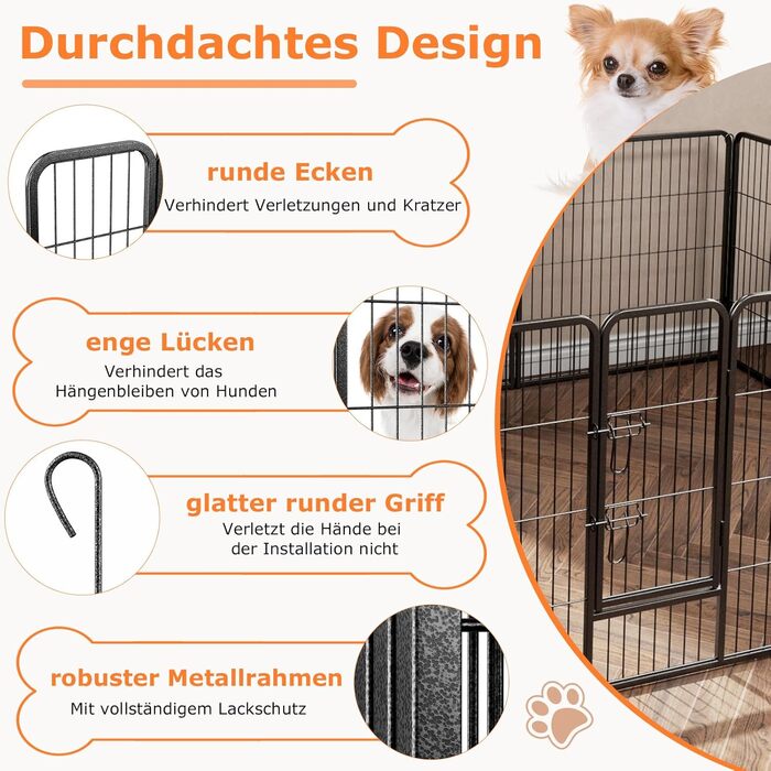 Металевий вольєр для собак, котів, кроликів COSTWAY 80 см, 8-секційний, з дверцятами на замок, чорний