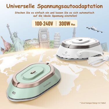 Міні-праска Newbealer для подорожей, 220V/120V, компактна праска для одягу (без пари), керамічна підошва, 150°C, з пульверизатором, чохлом та підставкою (срібна)