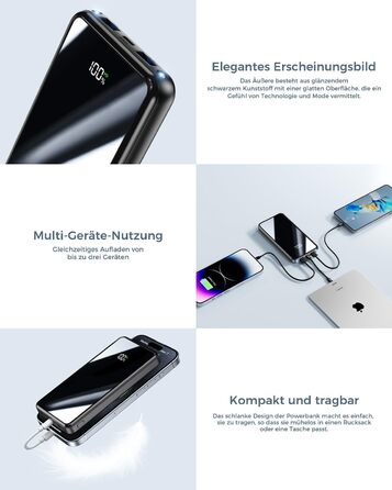 Портативний акумулятор Power Bank 26800mAh з LED дисплеєм, швидкою зарядкою 22.5W USB-C PD3.0 & QC4.0, чорний. Сумісний з iPhone 16 Pro Max, Galaxy S25 Edge/S24, планшетами