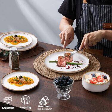 Набір посуду Onader для 6 осіб (18 предметів) - набір столового сервісу з тарілок, мисок, десертних тарілок, бежевий перламутровий, стійкий до миття в посудомийній машині та подряпин