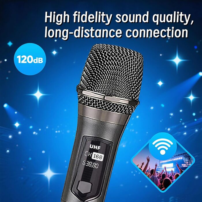 Бездротовий мікрофон, ручний, металевий, для караоке, вечірок, DJ, мовлення, 60 м, HDMIC-02 (68)