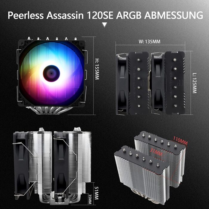 Thermalright Peerless Assassin 120 SE ARGB: Кулер для CPU з 6 heatpipes, 120mm вентилятор, підтримка AM4/AM5/Intel 1700/1150/1151/1200