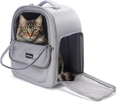 Рюкзак для кота/собаки до 7 кг, дихаючий, з сіткою та страхувальним ремінцем – водонепроникний оксфорд, для подорожей, ветеринара (сірий)