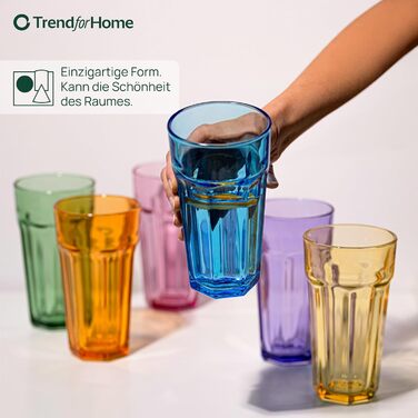 Gigi Rainbow Blast Mix Large Drinking Glasses 700 ml Cocktail Glasses, Set of 6 Iced Coffee Glasses, Large Long Drink Glasses XXL Colorful Glasses Lemonade Glasses Juice Glasses Smoothie Glasses