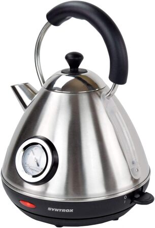 Електрочайник Syntrox Germany WK-2200W-1.7T, 2200 Вт, 1,7 л, нержавіюча сталь, бездротовий, з термометром, 360° поворот, чайник для води та чаю