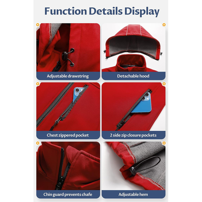Жіноча софтшеллова жилетка CREATMO, вітрозахисна, з капюшоном (XS, Червоний)