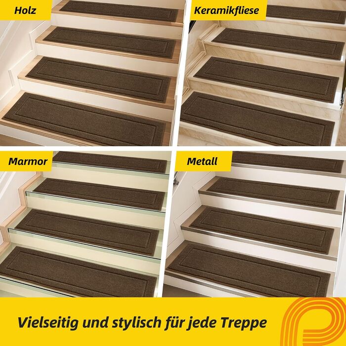 Килимок на сходи JSEI, антиковзаючий, набір з 15 шт., 20.3 x 76.2 см, машинного прання, самоклеючий, для дітей, літніх людей та домашніх тварин, 100% поліестер, TPE-підкладка, темно-сірий