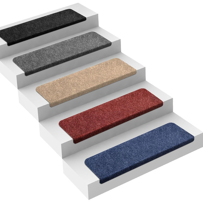 Casa Pura Stair Treads - 15 Piece Non-Slip Carpet Set for Indoor Stairs - Blue, Half-Round Design