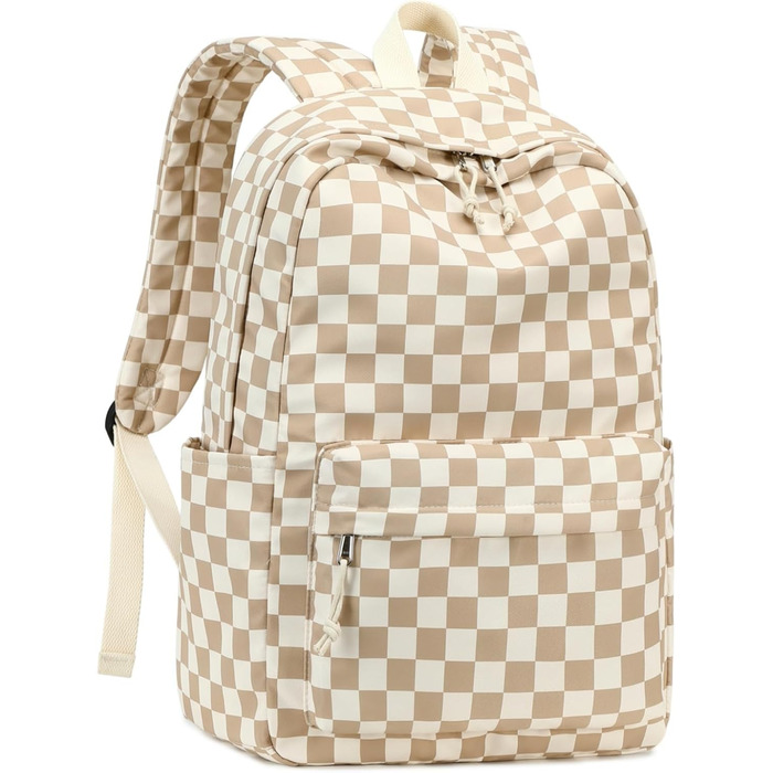 Шкільний рюкзак LOIDOU для дівчаток та хлопчиків підліткового віку: легкий, водонепроникний, для школи, коледжу та роботи. Колір: коричнево-білий у клітинку