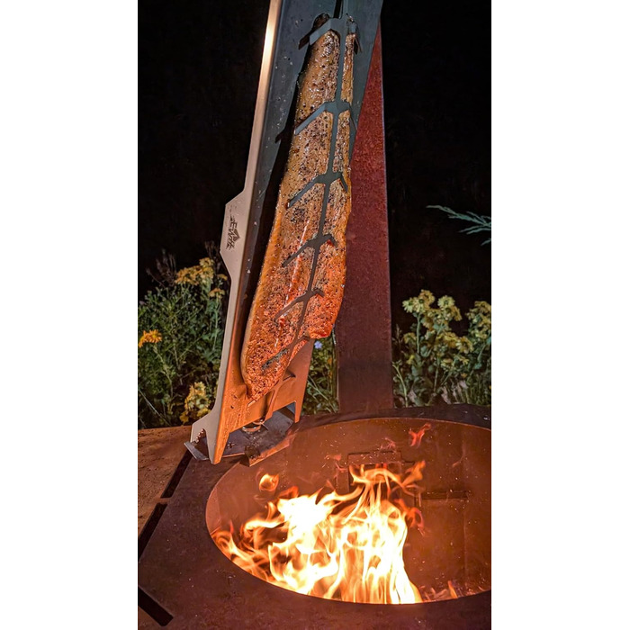 Тримач для лосося EWH з нержавіючої сталі для вогнища, решітка для запікання риби на вогні з ручкою-перевертачем