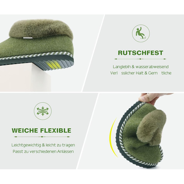 Жіночі халапи COFACE з піною Memory Foam, теплі фетрові сліпони для дому, розмір 36-43 (зелений, 42 EU)