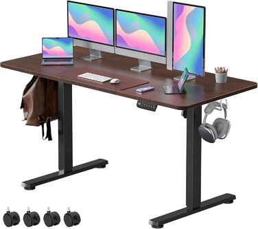 VOSATRON Electric Standing Desk 160x60cm - Height Adjustable Desk with Memory Control & Anti-Collision Technology, Wheels, Joining Board, Black Frame/Black Tabletop