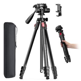 Легкий компактний штатив для камери та смартфона з алюмінію, 173 см, для DSLR/SLR (Canon, Nikon), чорний