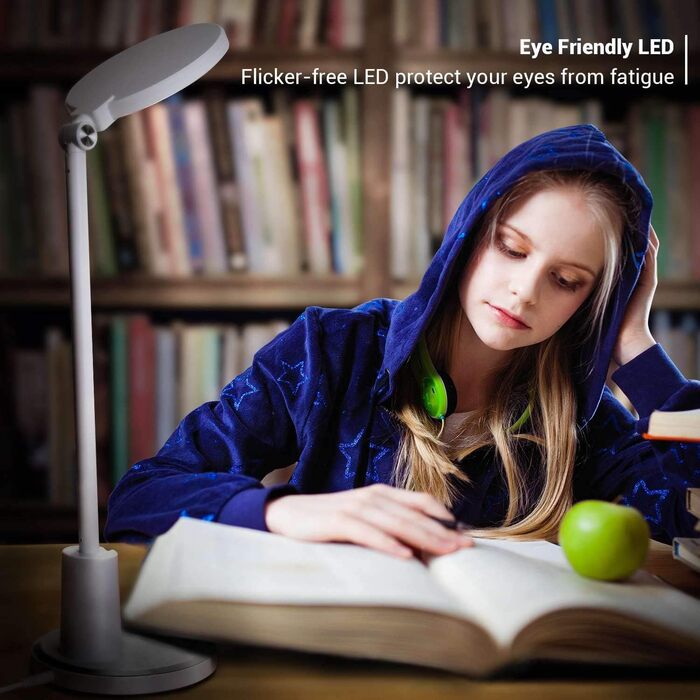 JUKSTG LED Desk Lamp - 12W Adjustable Office Table Lamp with Touch Control, Dimming, 10 Brightness Levels & 5 Color Modes - Eye Protection for Reading, Work, Kids (White)