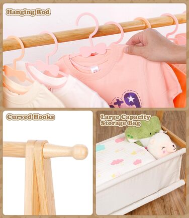 Relquorax Bamboo Children's Clothes Rack with Storage Bag and Clothes Rail, Dress-Up Stand, Small Wardrobe Rack, for Costumes in Children's Rooms (Natural Color)