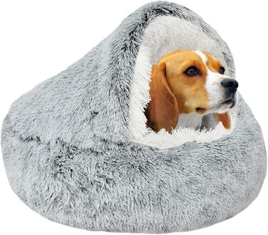 YAGE Soothing Cat Bed, Fluffy Plush Kitten Bed, Washable Anti-Anxiety Puppy Bed, Pet Bed for Small Dogs Soft Warm Donut Cat Sleeping Bag. No.: 015002802-0001 (L 65 x W 65 x H 40 cm, gray)