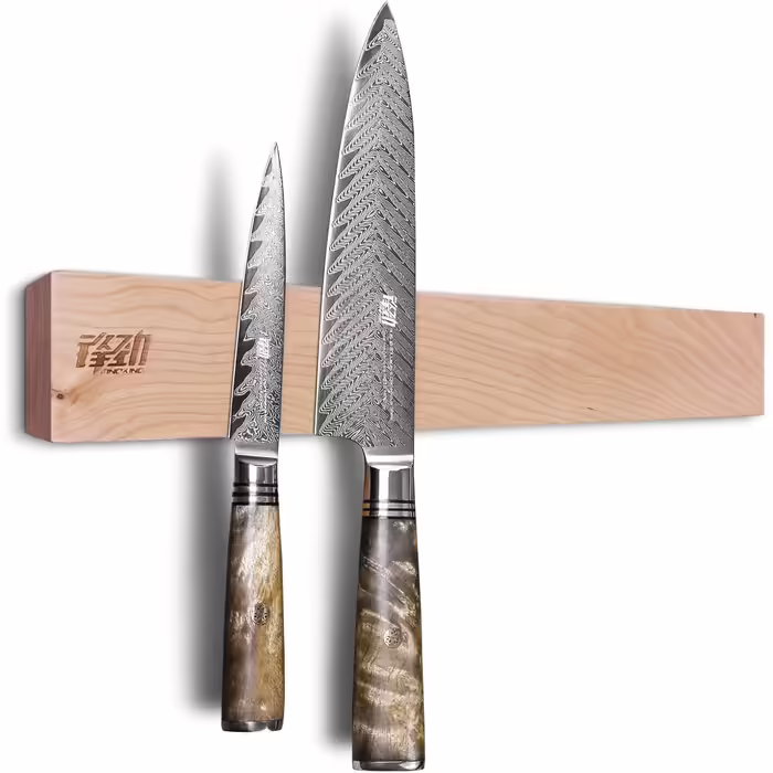 FINDKING Wooden Magnetic Knife Strip, Magnetic Utensil Holder for Wall, Refrigerator, Wooden Shelf for Kitchen Knives, No Drilling Required (Beige, 16 Inch, Without Knife)