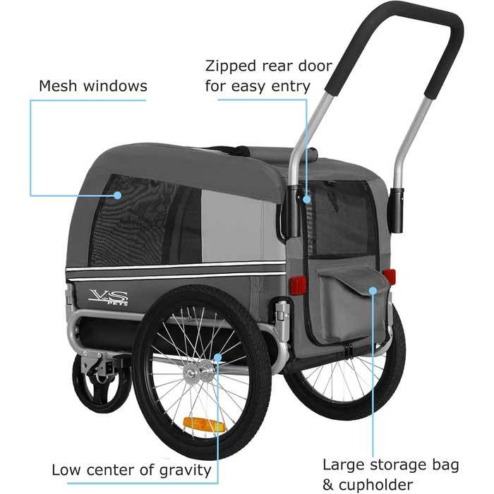 Універсальний візок для собак Tiggo VS Pets 2в1: візок та велосипедний причіп, сірий
