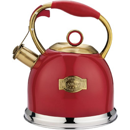 Чайник-свисток 3л з нержавіючої сталі, з термостійкою ручкою, для індукційних плит (червоний)