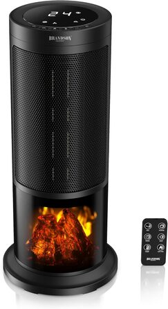Електричний обігрівач Brandson з ефектом каміна: тихий, енергоефективний, з дистанційним керуванням, таймером, для ванної, вітальні, офісу, дитячої кімнати (чорний)