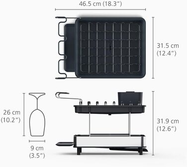 Сушарка для посуду Joseph Joseph Extend Extendable з підставкою для столових приборів, відкидною підставкою та двома ярусами - нержавіюча сталь, сірий колір