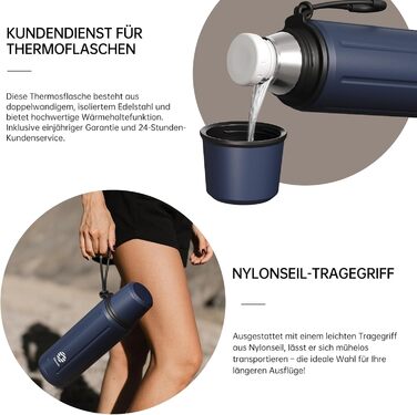 Термос Healter з чашкою 1л (72 години холод & 24 години гаряче) - термофляга для кави, чаю, термокружка з знімним дном та фільтром. Підходить для подорожей, офісу та школи (Зелений, Темно-синій)