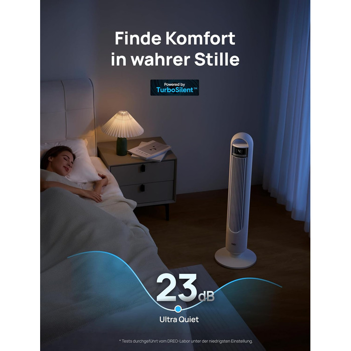 Дрео - тихий торшевий вентилятор 23dB з пультом керування, 4 швидкості, 3 режими, осциляція 90°, таймер 8H, для спальні та вітальні