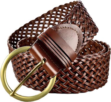Жіночий шкіряний ремінь Annuloya плетенений, ручної роботи, 5 см, золота пряжка, 58-105 см, колір браун