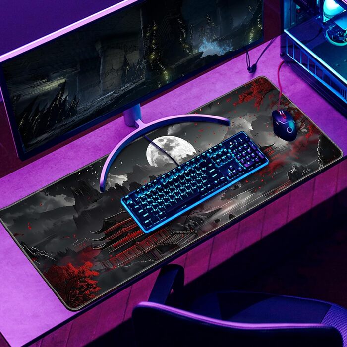MiaVibte килимок для столу з Японії, Riverside Повний Місяць, ігровий килимок для миші, XL килимок для клавіатури, килимок для комп'ютера/ноутбука, 80 x 30 см, декор столу Dark Moon Canyon