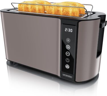 Тостер Arendo з нержавіючої сталі з 4 слотами, сенсорний екран, подвійні стінки, 1500 Вт, підставка для булочок, 7 рівнів підсмажування, центрування хліба, індикатор часу, пам'ять, колір: зелений (E) / тауп (F)