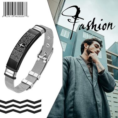 Чоловічий браслет JewelryWe з англійською Біблійною молитвою та хрестом, сталевий ланцюжок, чорний/сріблястий, подарунок для чоловіків