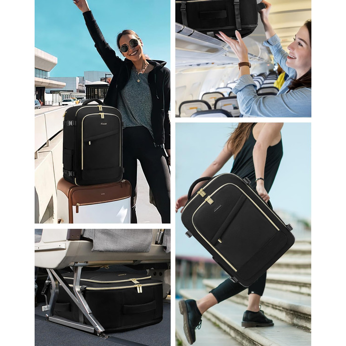 Рюкзак LOVEVOOK для ручної поклажі в літак, 40L, водонепроникний, з відділенням для взуття, для ноутбука 17.3 дюймів, чорний