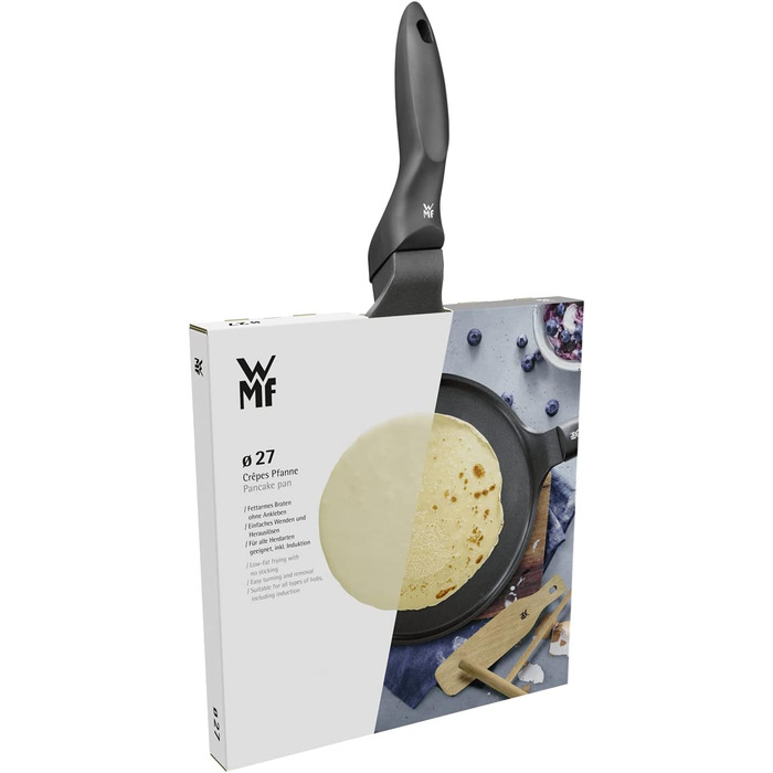 Сковорода WMF Devil Crepe 27 см для млинців з розподільником тіста та дерев'яною лопаткою, індукційна, алюмінієва з антипригарним покриттям