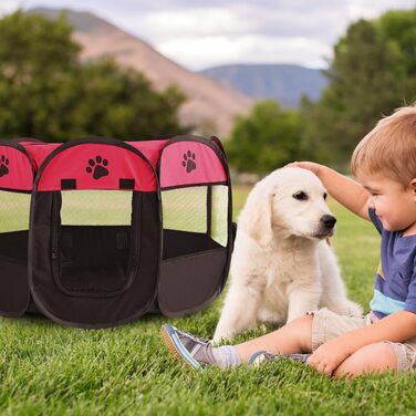 Клітка-забігайлище для цуценят та собак, складана, 73x73x43 см (Бургунді)