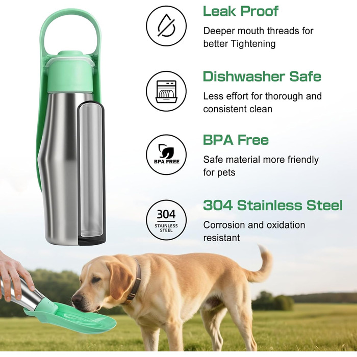Водяна пляшка для собак на прогулянці: витривала, з нержавіючої сталі, 750 мл, з подвійними стінками, вакуумна ізоляція, не протікає