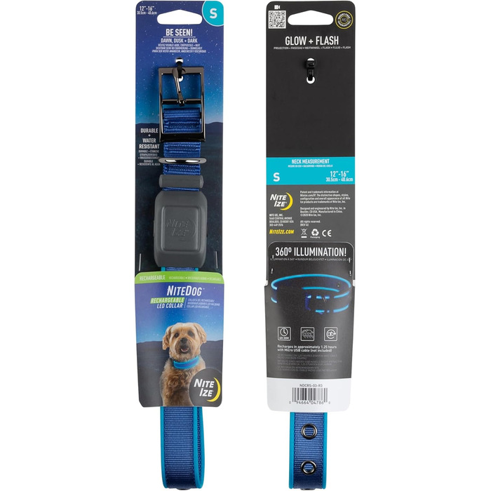 LED-нашийник для собак Nite Ize NiteDog - світлодіодна повідка для собак, водонепроникна, перезаряджувана, синій, розмір Small