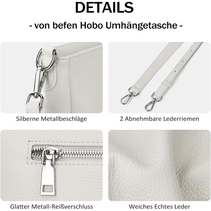 Жіноча сумка-шопер Befen з натуральної шкіри бежевого кольору, середнього розміру, з ручками та 2 плечовими ременями - класична елегантна сумка-хобо