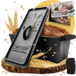 Форма для випікання хліба з кришкою besok 28 см, чавунна, прямокутна, з рецептурником, для хліба та тосту