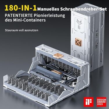 Набір інструментів Feinmechaniker 180 в 1 для дрібної механіки, магнітний набір викруток з насадками, кейс, для ремонту iPhone, ноутбуків, ПК, планшетів, годинників, сірий