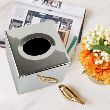 Discoball Tissue Box Cover Cube Tissue Holder Square Mirror Tissue Dispenser Holder Bathroom Tissue Organizer Stand for Home, Office, and Car (Silver)