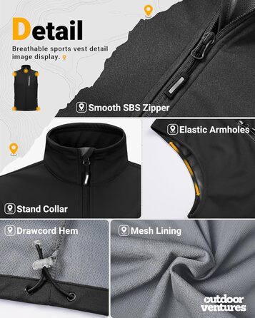 Чоловіча софтшеллова жилетка Outdoor Ventures для активного відпочинку: велосипедна, водонепроникна, вітронепроникна, чорна