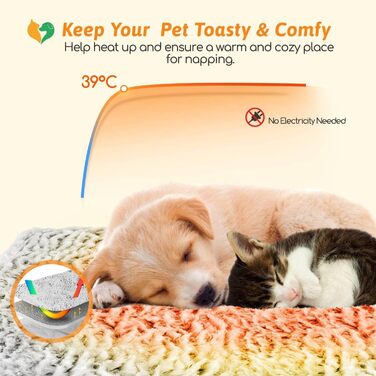 Self-Heating Blanket for Dogs & Cats, Pet Heating Mat Winter, Washable Heating Blanket for Dogs, Self-Warming Dog Mat Fluffy Warm, Thermal Blanket for Dogs Non-Slip, Grey, 115x70cm (L 70 x W 50 x H 2 cm)